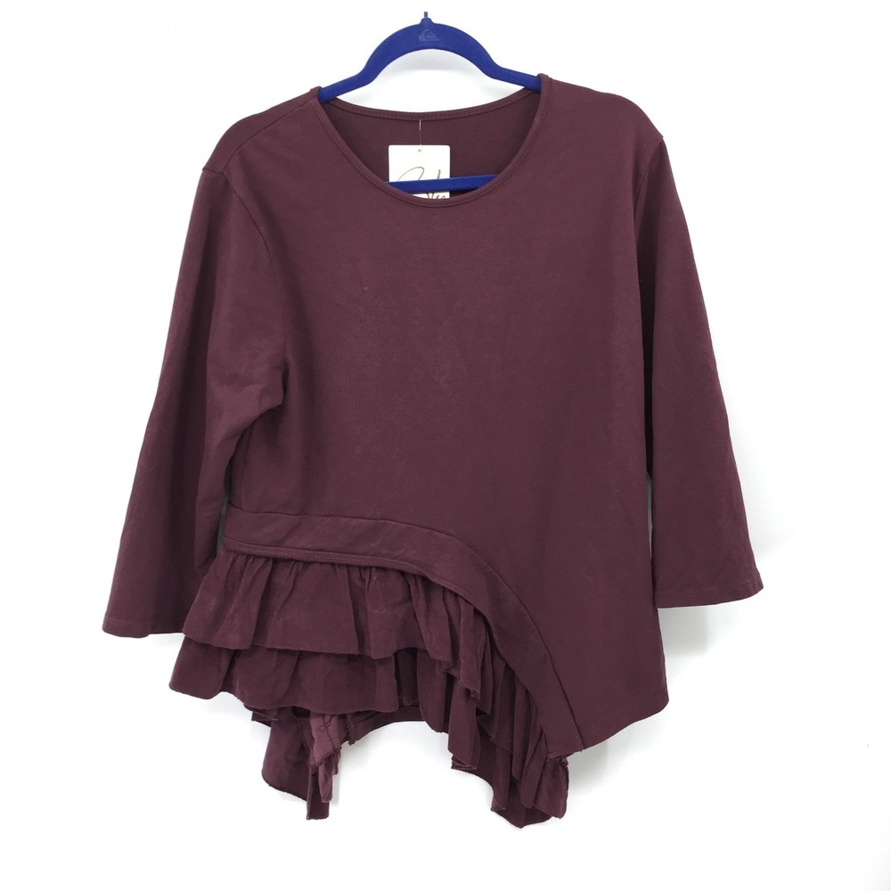 NEW made in Italy lagenlook ruffle long sleeve boho feminine top cotton blend L